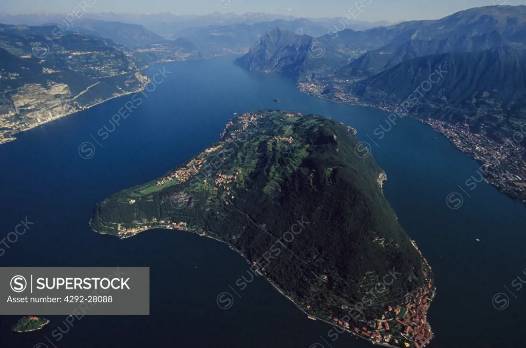 Italy, Lombardy, Lago D'Iseo, Montisola aerial view