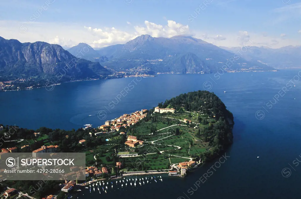 Italy, Lombardy, Bellagio, Como lake Aerial view