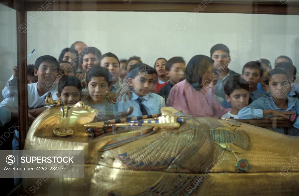 Egypt, Cairo, children visiting The Egyptian Museum,