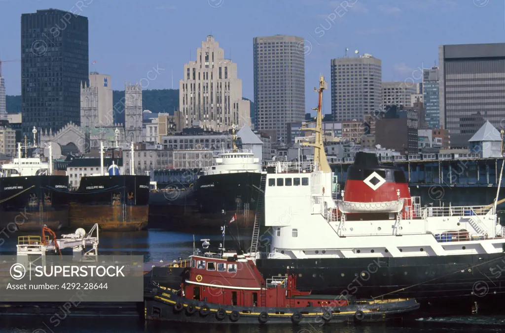 Canada, Montreal, city skyline and harbour