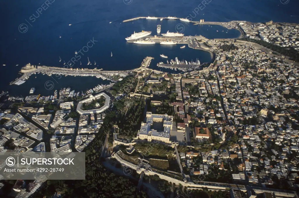 Greece, Rhodes island town of Rodos, aerial view
