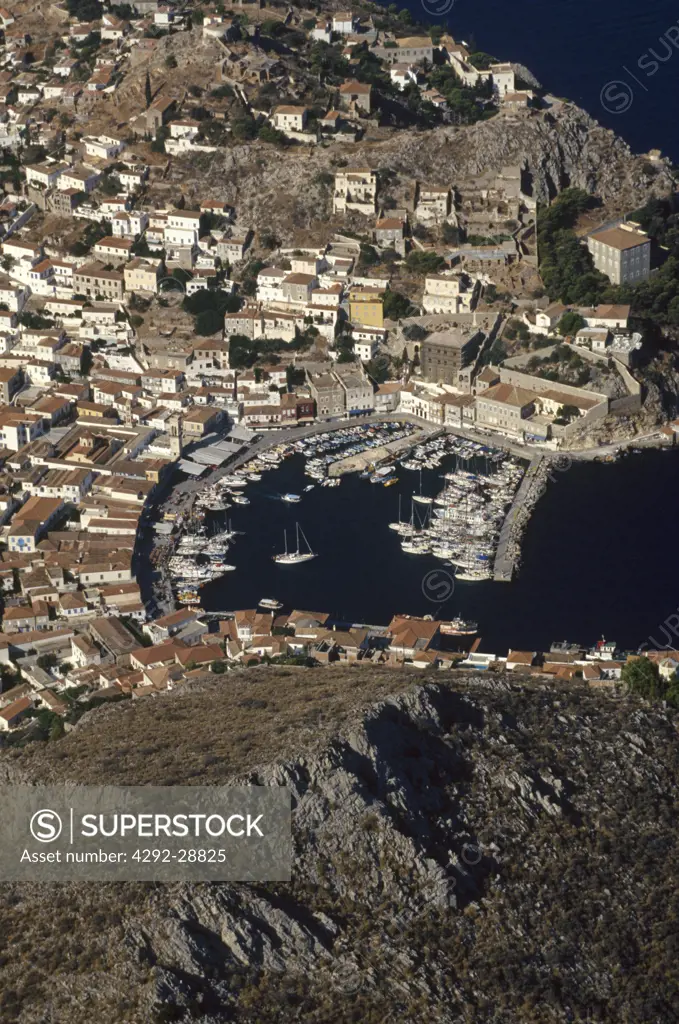 Greece, Hydra island, aerial view