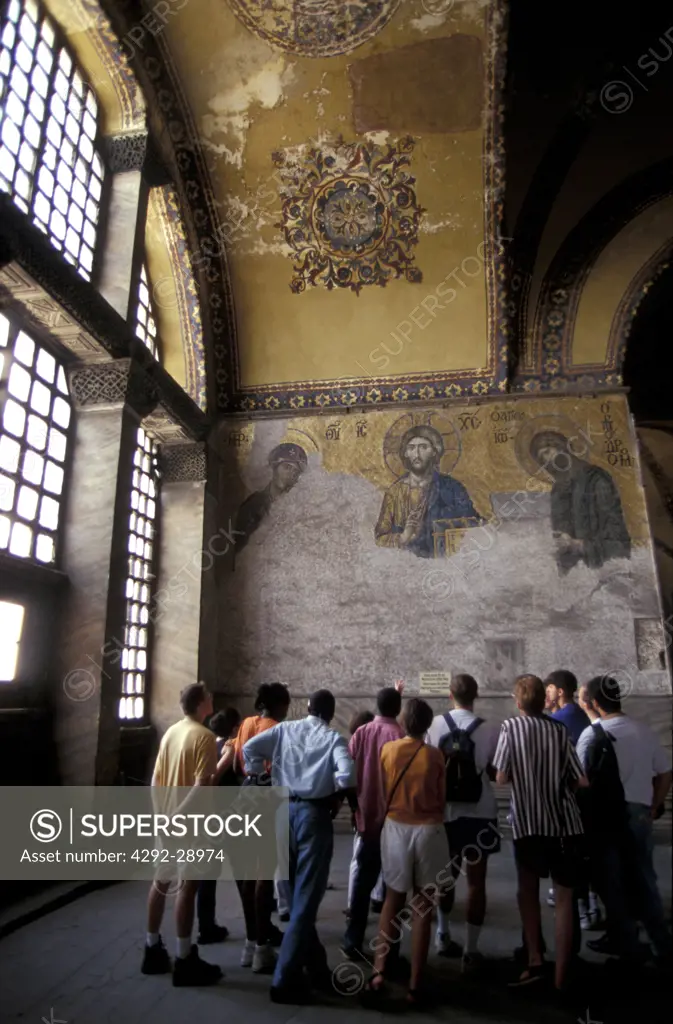 Turkey, Istanbul, interior of Agia Sofia with tourists