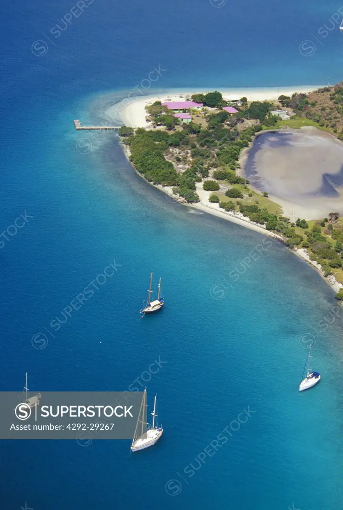 British Virgin Islands, Virgin Gorda coastline, aerial view