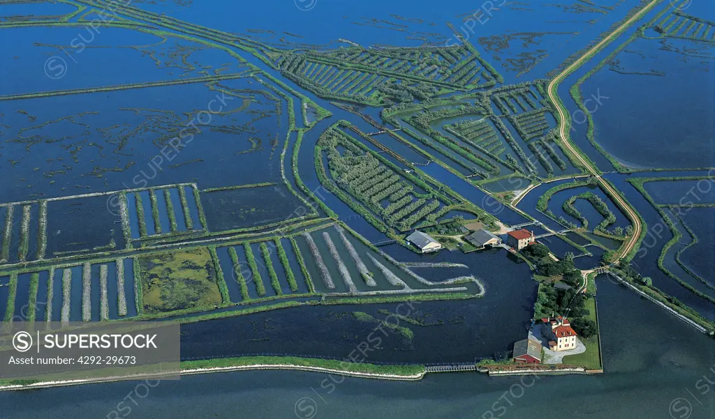 Italy, Veneto, fish farms at the River Po delta