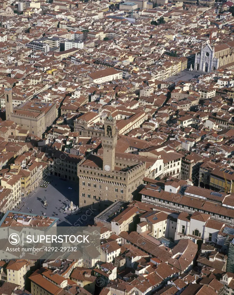 Tuscany, Florence, Piazza della Signoria, aerial view