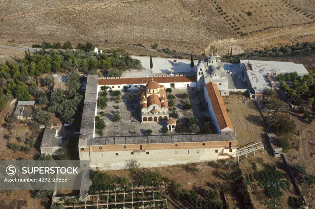 Greece, Peloponnesus, Argos the monastery, aerial view