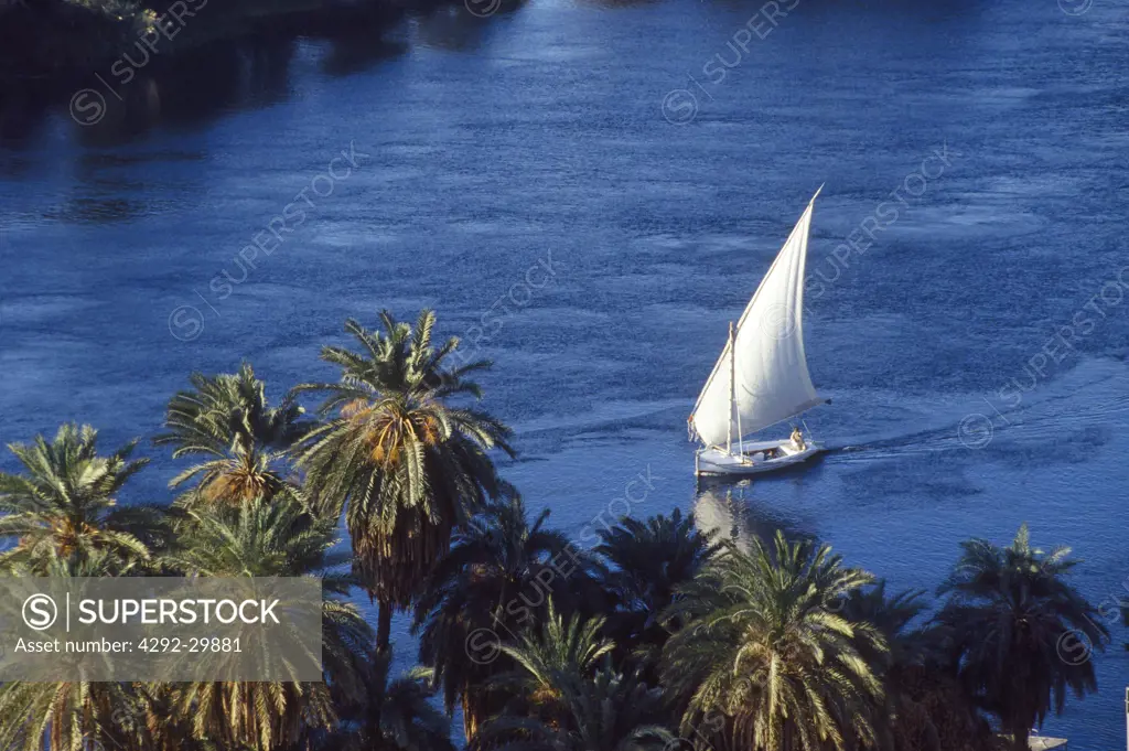 Egypt, Assuan, sail boat on the Nile river