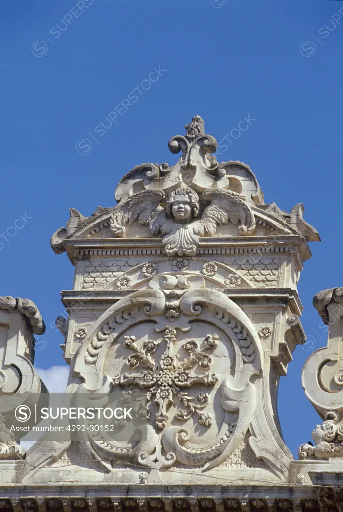 Italy, Apulia, Lecce. Basilica di Santa Croce, facade detail