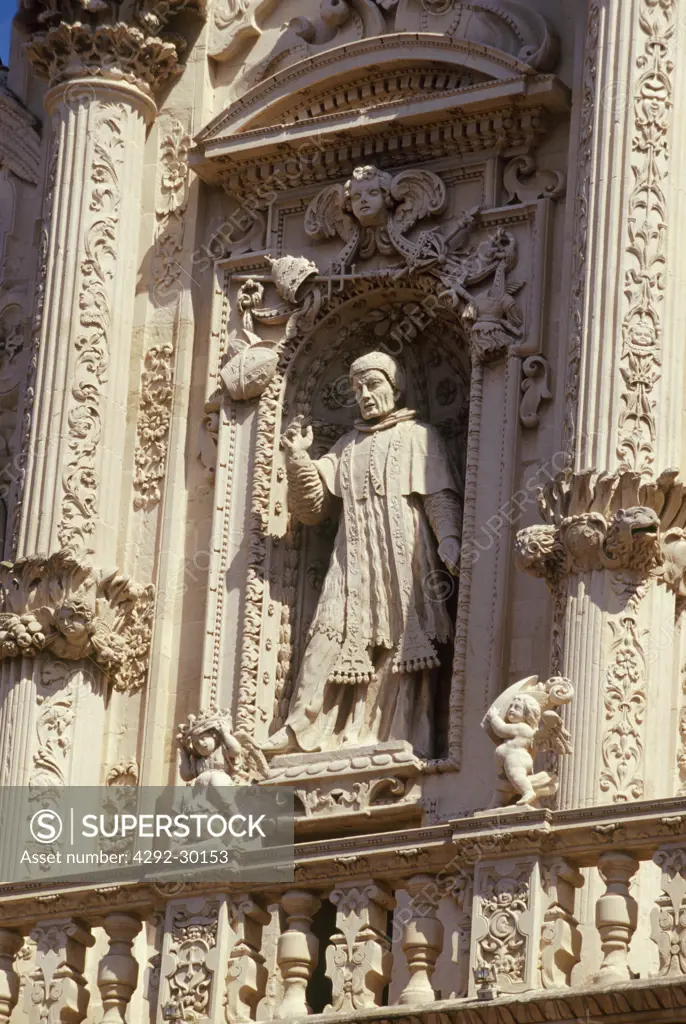 Italy, Apulia, Lecce. Basilica di Santa Croce, facade detail