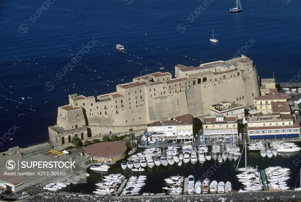 Italy, Campania, Naples aerial view of the Castel dell'Ovo castle