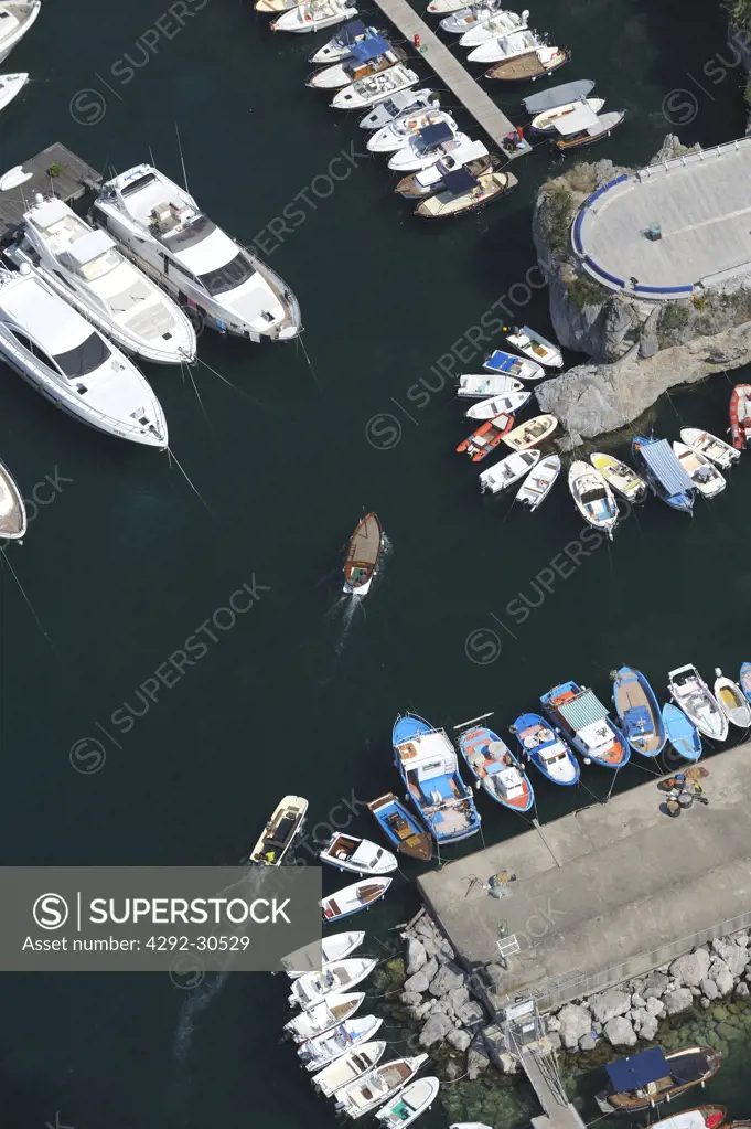 Italy, Basilicata, Maratea, the harbour, aerial view