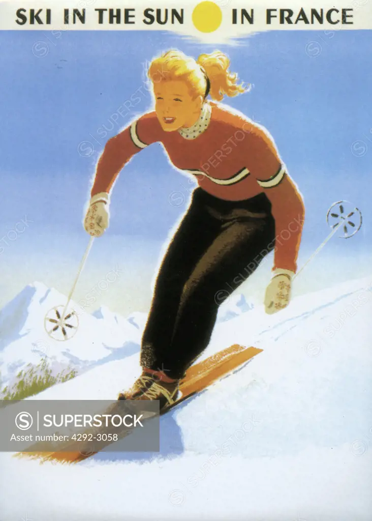 France, ski resort advertising poster