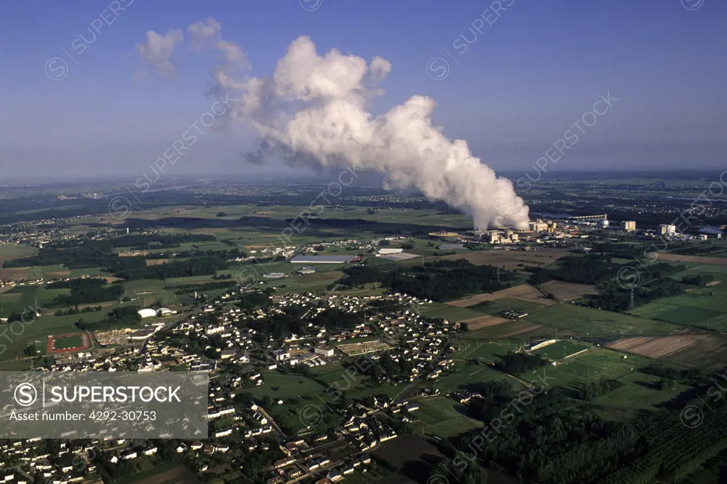 France, Loire Valley, Chinon nuclear plant, aerial view