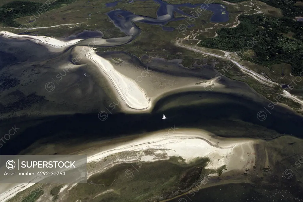 USA, Massachusetts, Nantucket, aerial view of sandbars