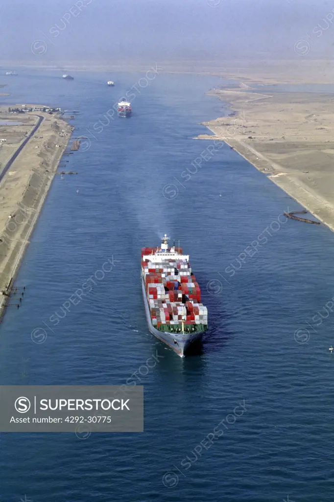 Africa, Egypt, aerial view of the Suez canal