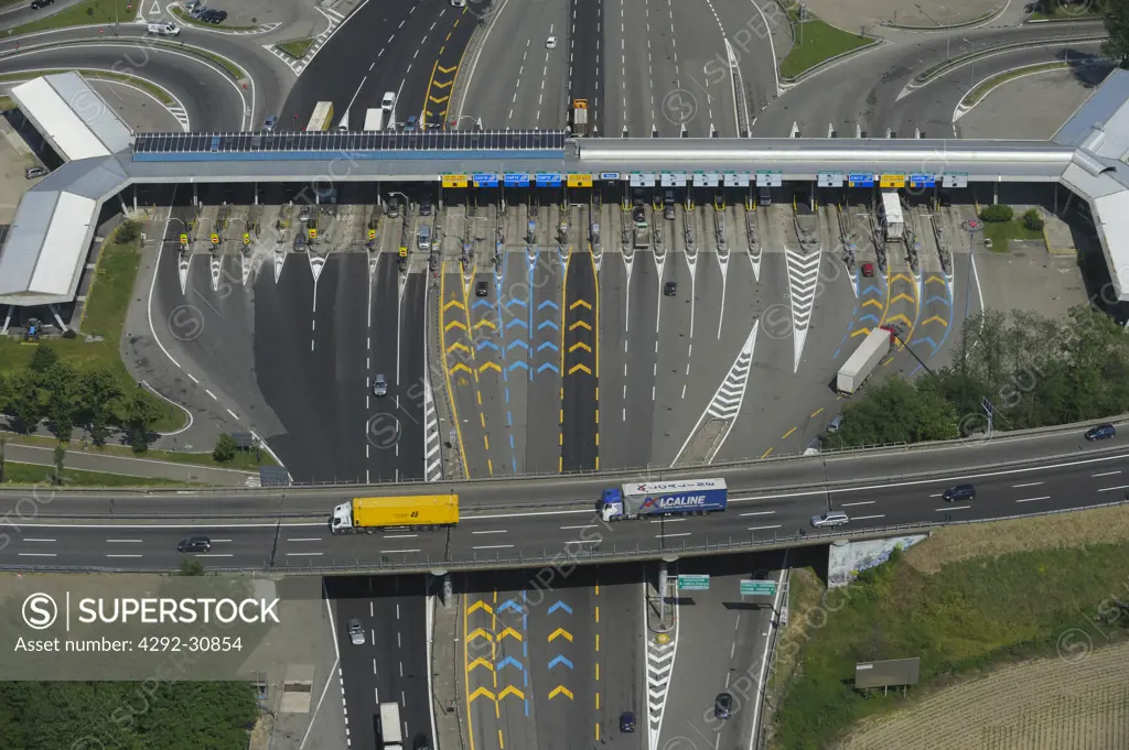 Italy, Lombardy, Highway, Milano-Torino toll both, Aerial view