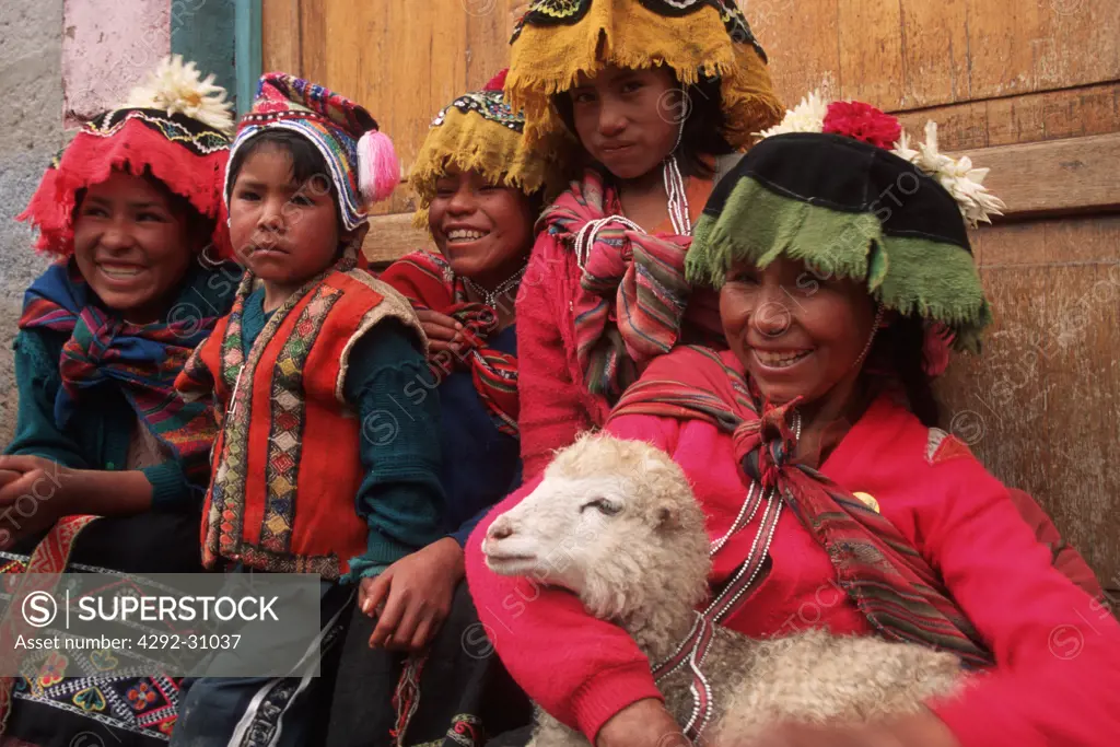 South America,Peru, Pisac Quechua indios children