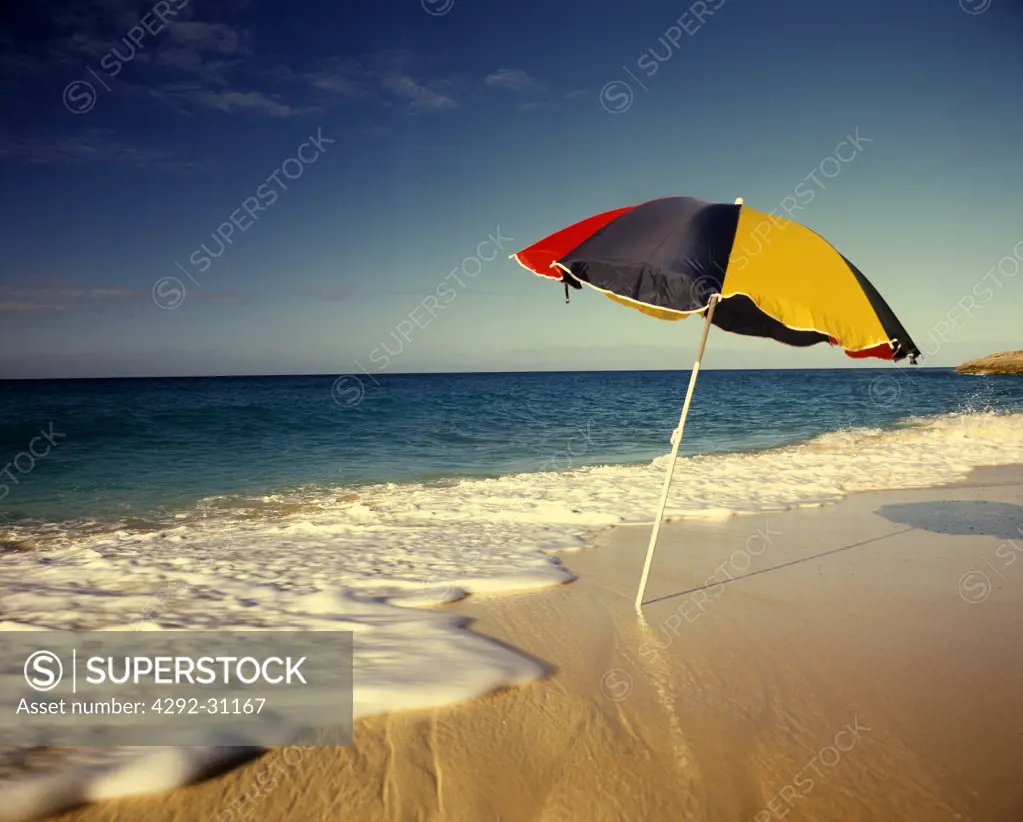 Caribbean Netherland Antilles St. Marteen Umbrella at Cupecoy beach