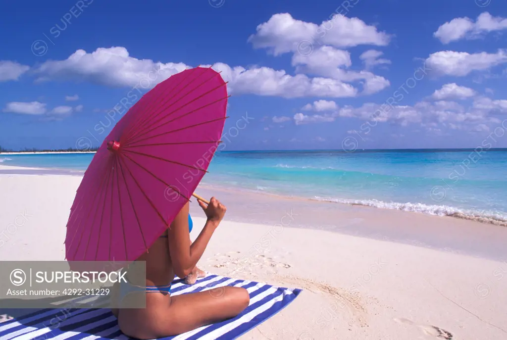 Caribbean Woman on tropical beach Cayo largo Cuba