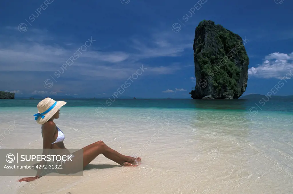 Thailand Phuket Woman on beach Poda Island