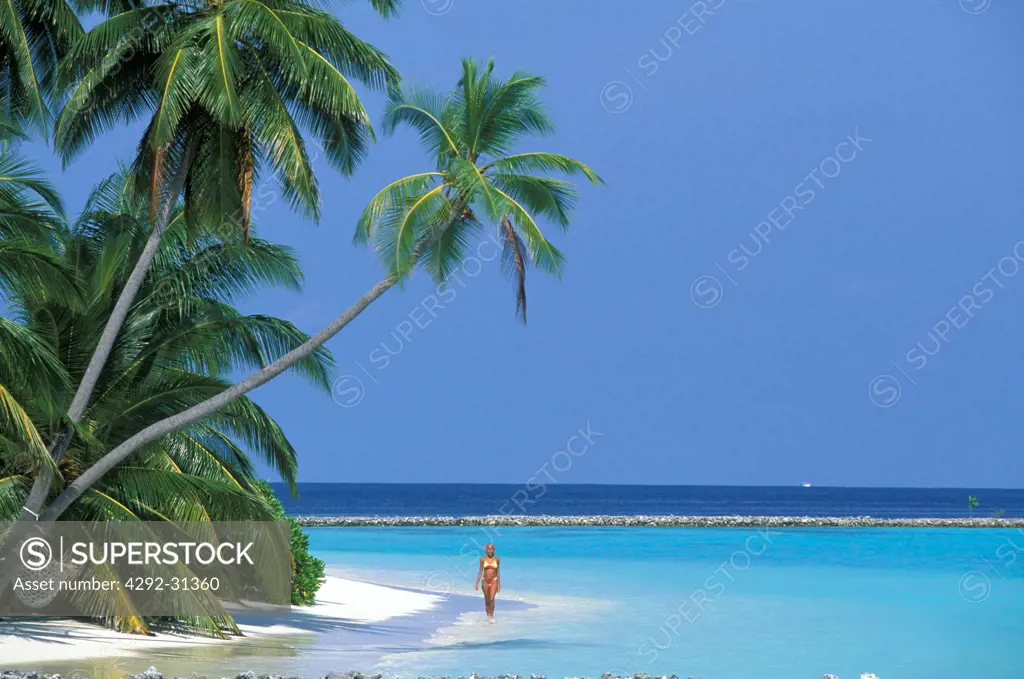 Maldives Islands Indian Ocean Asia Woman on beach