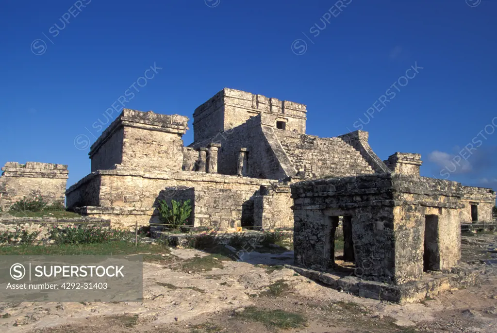 Mexico, Quintana Roo, Tulum, Maya Ruins Temple El Castillo