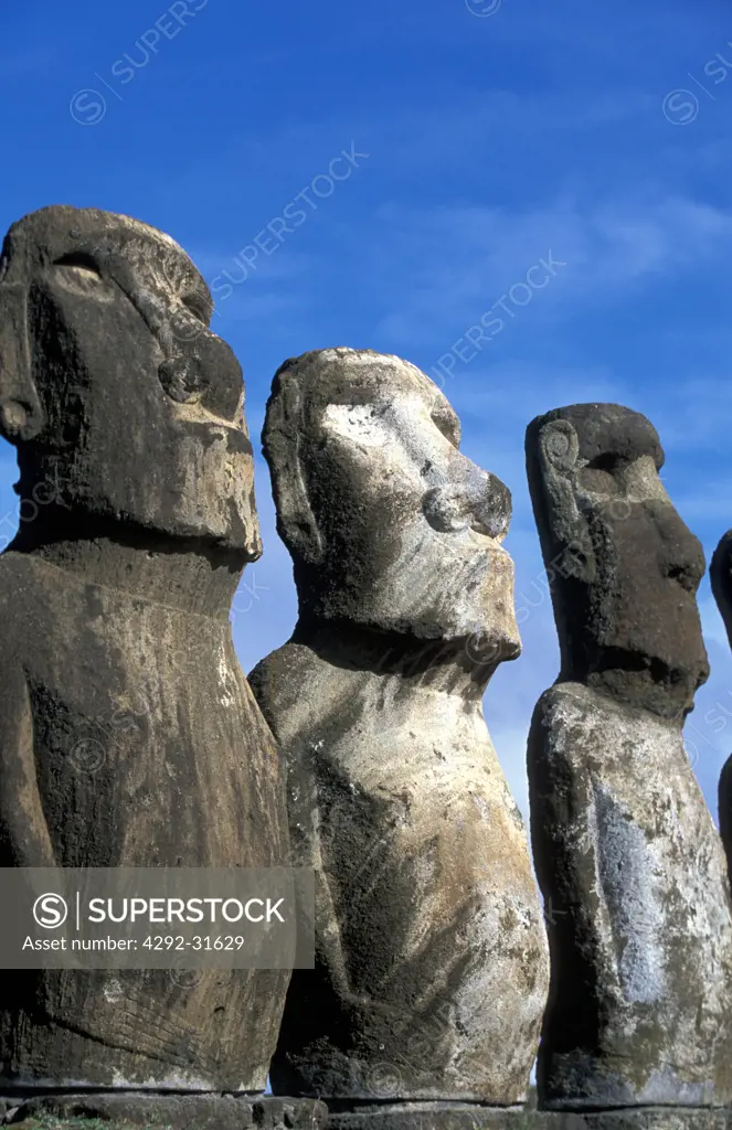 Chile Easter Island. Moai at Ahu Tongariki.