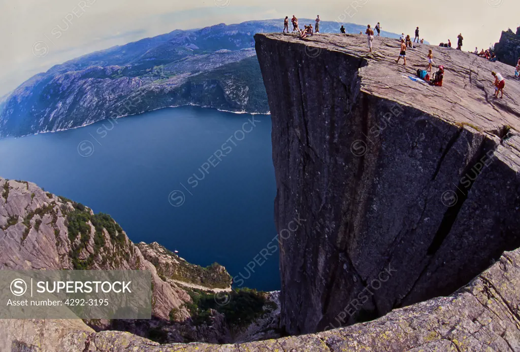 Norway, Preikestolen (Pulpit Rock) above fjord Lysefjord