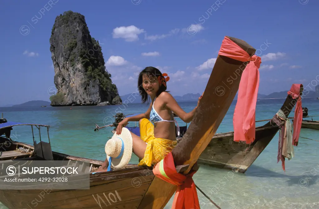 Thailand, Krabi. Koh Podah Island. Woman at the beach