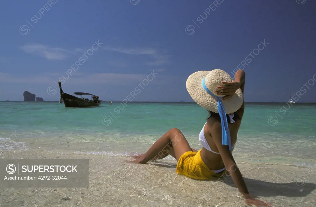 Thailand, Krabi. Koh Mor Island. Woman on beach