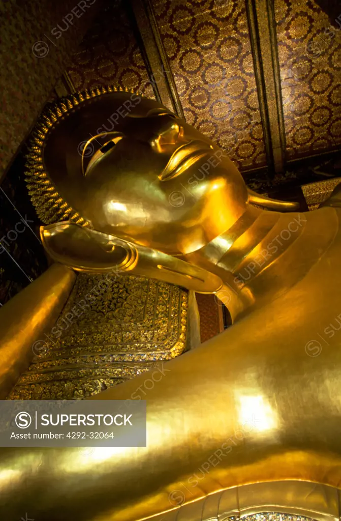 Thailand, Bangkok. Wat Pho temple. Giant Reclining Buddha