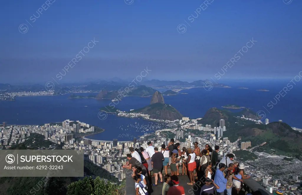 Brazil, Rio de Janeiro, Corcovado. Tourists at Cristo Redentor statue