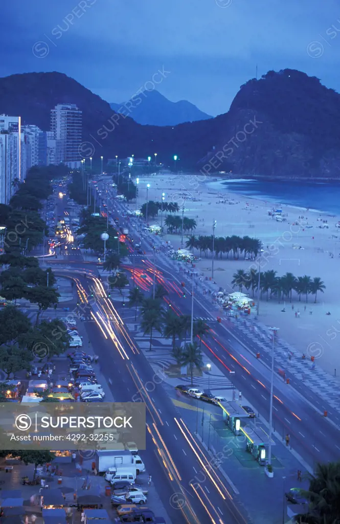 Brazil, Rio de Janeiro. Avenida Atlantica and Copacabana beach