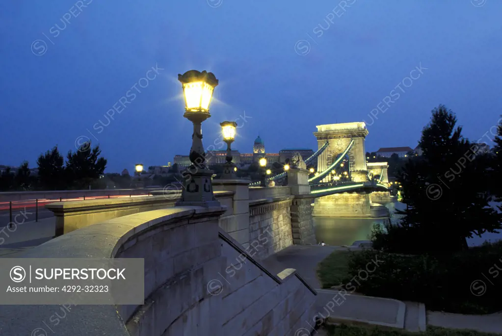 Hungary, Budapest, the Royal Palace over Danube and the Chain Bridge