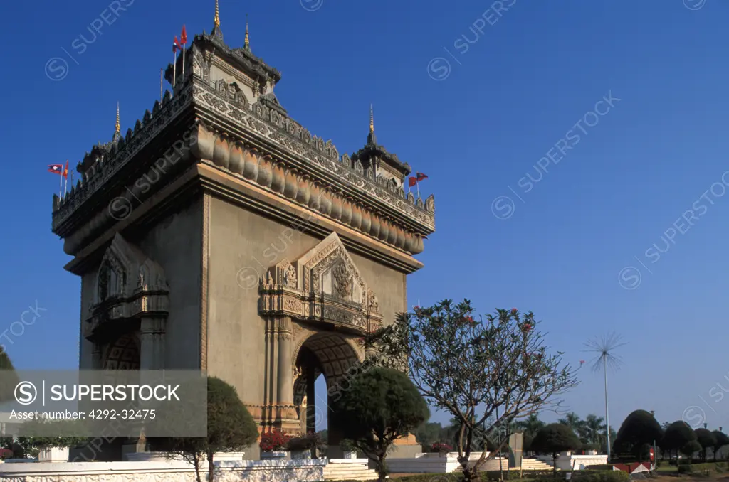 Laos, Vientiane. Patouxai Arch
