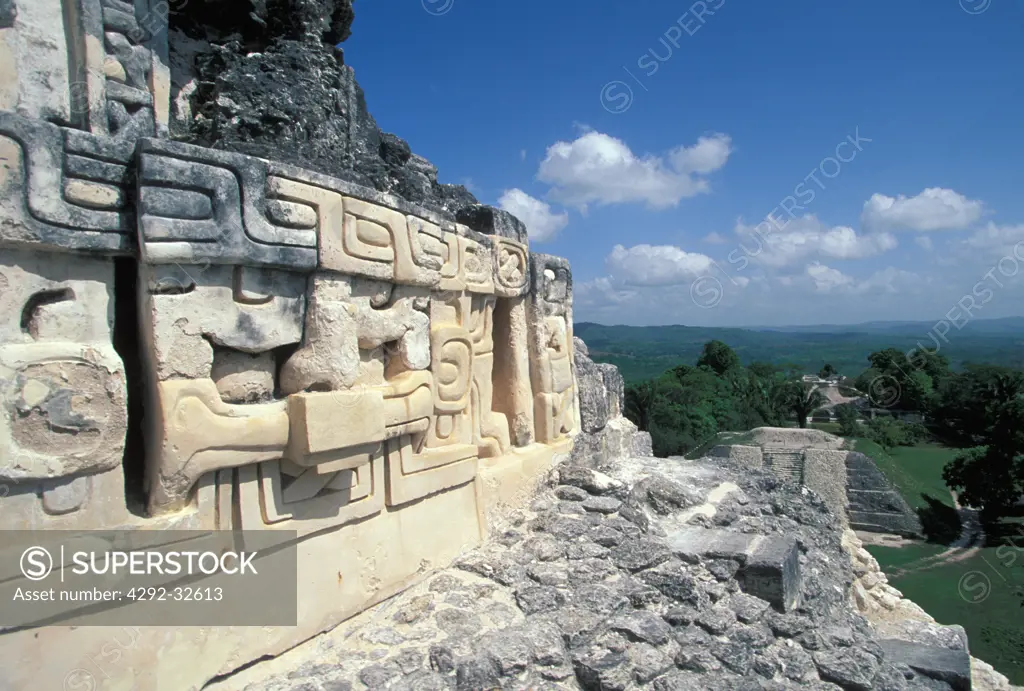 Belize, Maya ruins Xunantinich, Maya Carving on El Castillo