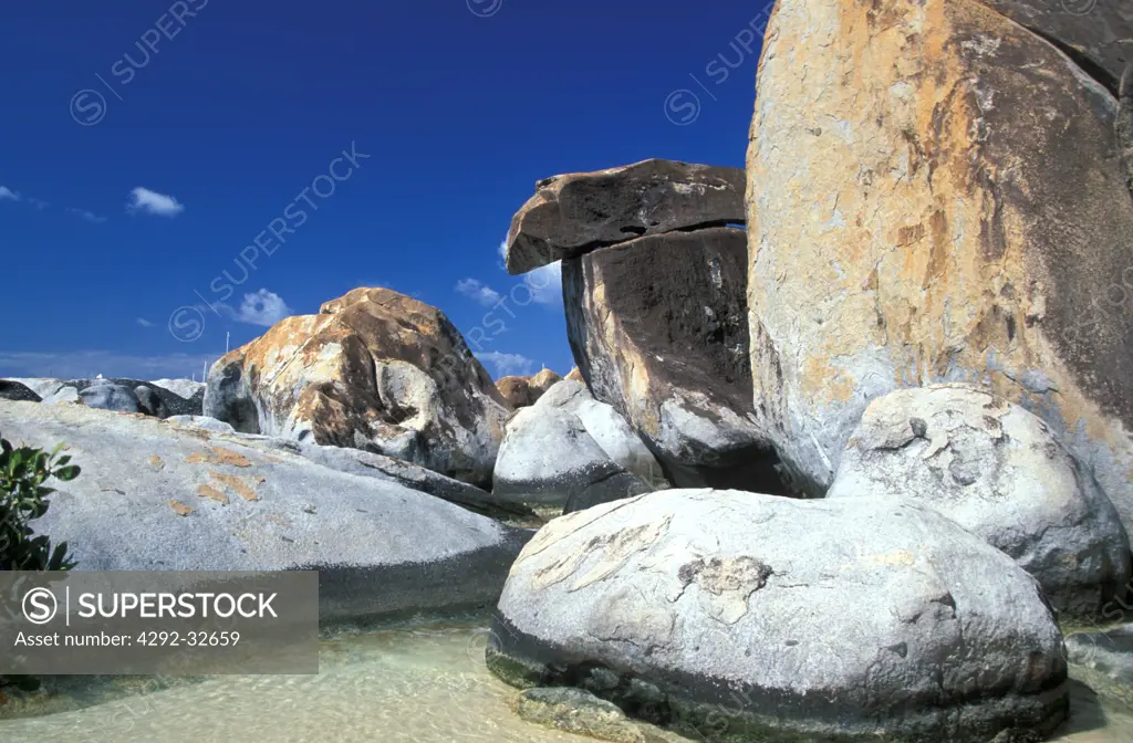 Caribbean, British Virgin Islands, stone at Virgin Gorda Island