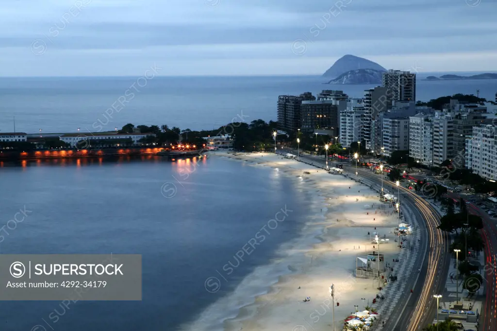 Brazil, Rio De Janeiro, Copacabana. Avenida Atlantica and Copacabana Beach.