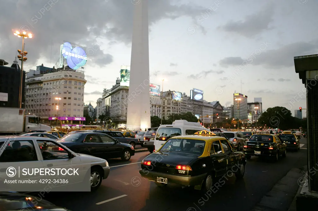South America, Argentina, Buenos Aires, The Obelisc in Plaza de la Republica, on Avenida 9 de Julio