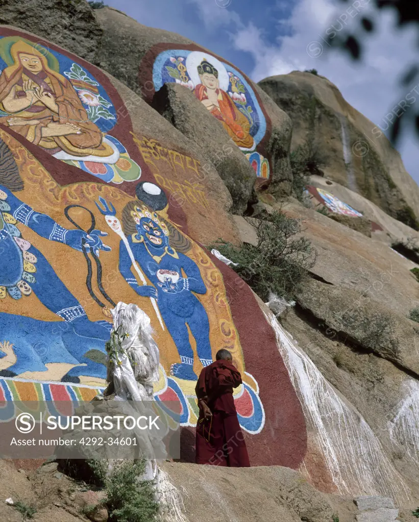 China, Tibet, Lhasa, painting on Sera Monastery