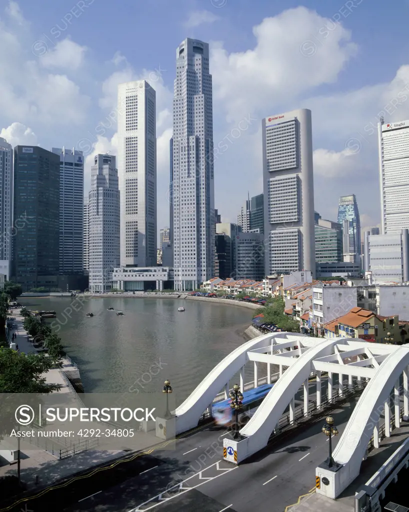 Singapore, skyline and Coleman bridge