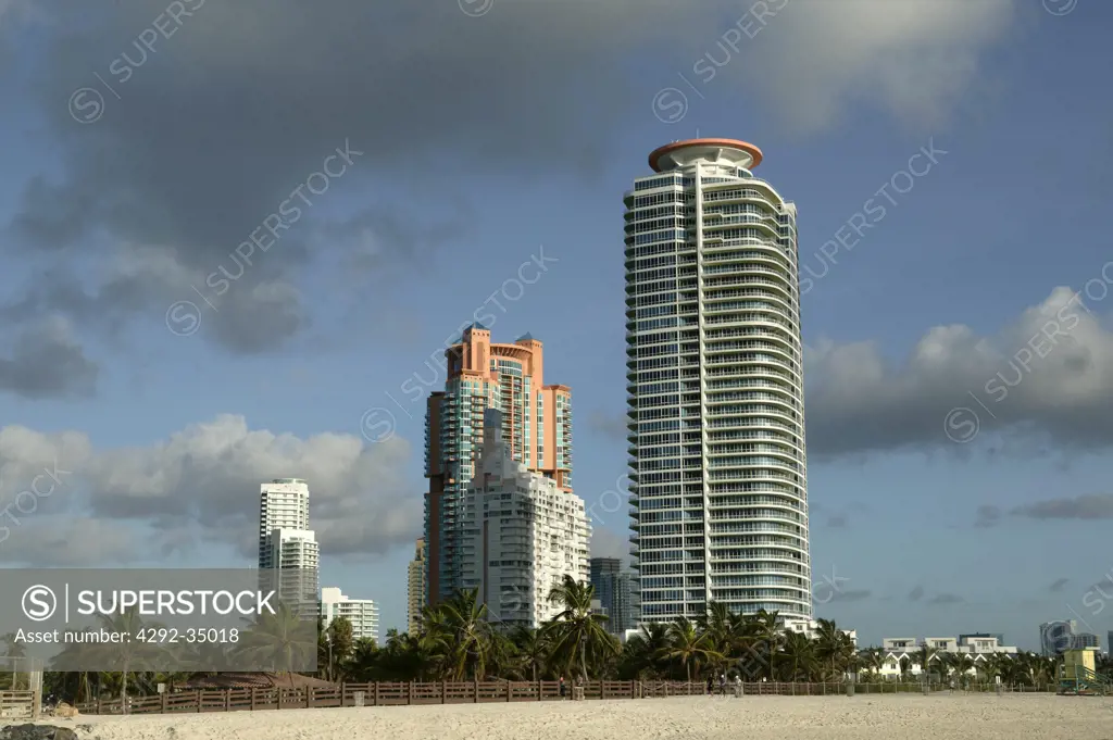 USA, Florida, Miami, beach and skyscrapers