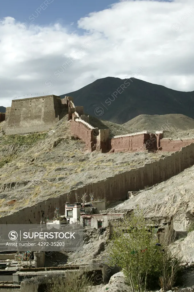 China, Tibet, Gyantse. Wall surrounding Pelchor Chode Monastery