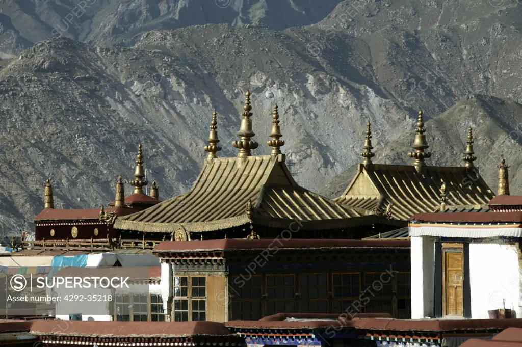 China, Tibet, Lhasa. Jokhang Temple Pagoda