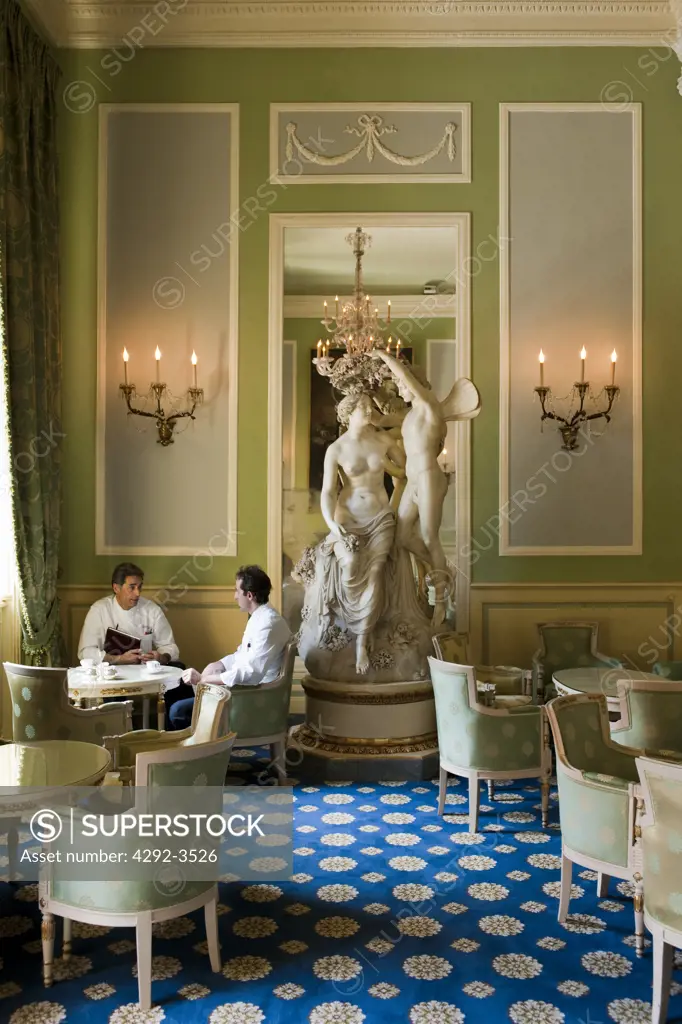 Italy, Lombardy, Como Lake, Cernobbio, chef talking at table at Villa D'este hotel