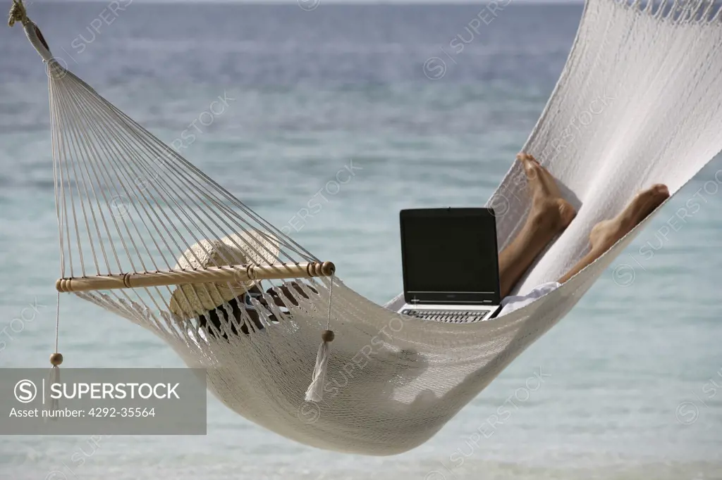 Man in hammock with laptop
