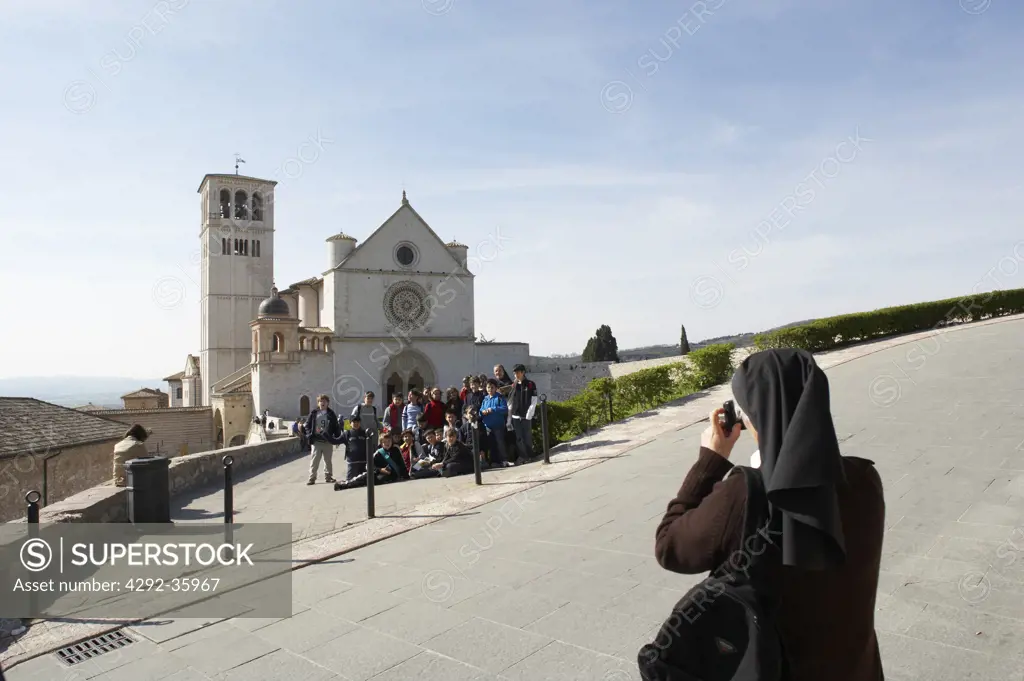 Italy, Umbria, Assisi, The Cathedral of San Francesco of Assisi