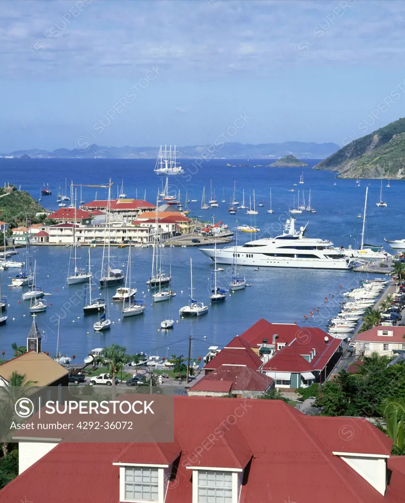 Caribbean, St. Barth town and harbour of Gustavia