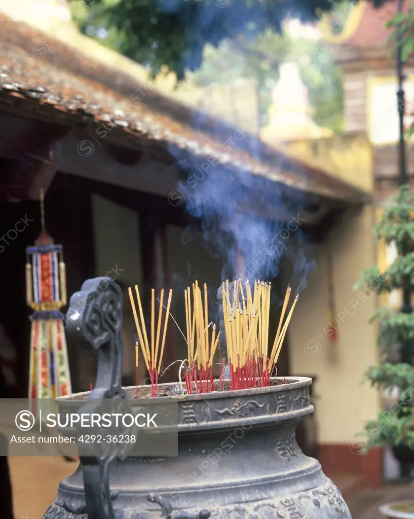 Vietnam, Hanoi, Tran Quoc Pagoda, incense sticks